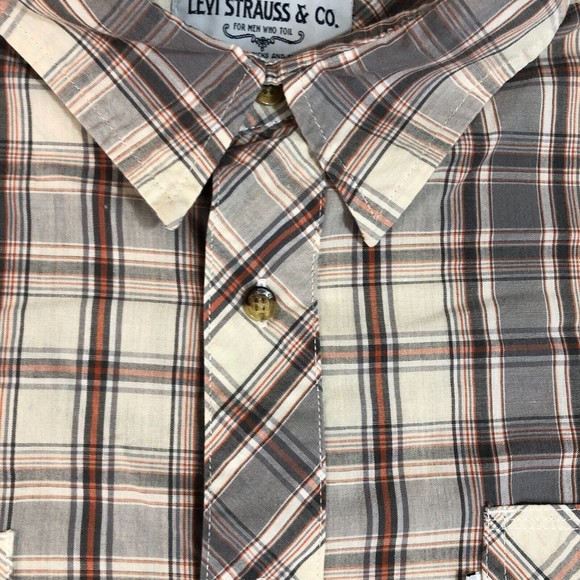Levis Shirt Men Extra Large White Plaid Preppy Western Pocket‎ Collar Button up - Picture 3 of 8